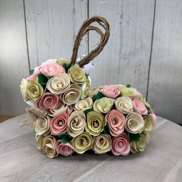 Laura Ashley Easter Bunny Woodchip Pastel Rose Wicker Ears Farmhouse Table Decor - Picture 3 of 9